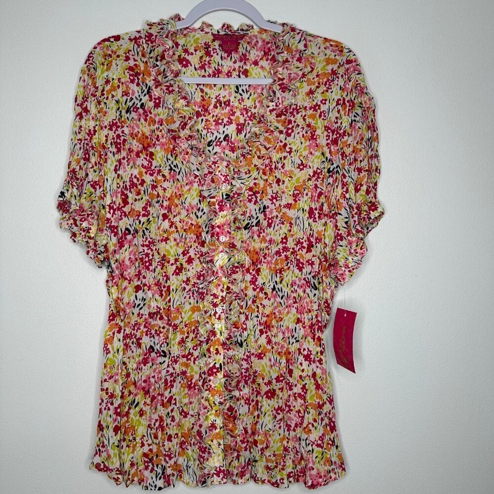 Y2K Blouse Size 3X Floral Button‎ up Crinkled